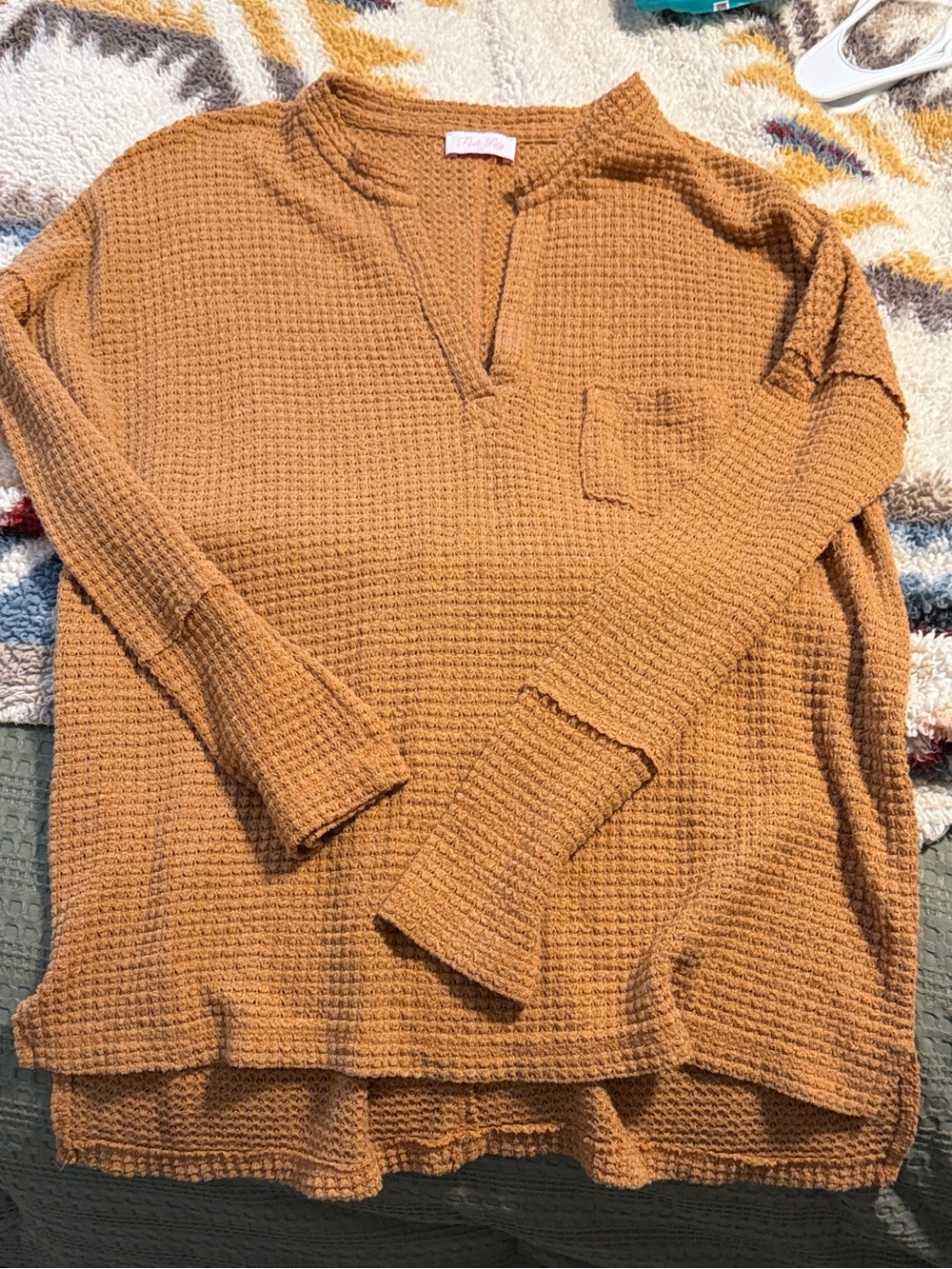 Women's Mustard Waffle-Knit Pullover Sweater